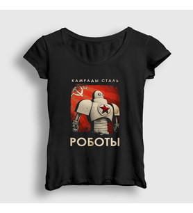 Presmono Kadın Siyah Robots CCCP Sovyetler Birliği T-Shirt 267619tt