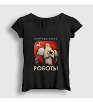 Presmono Kadın Siyah Robots CCCP Sovyetler Birliği T-Shirt 267619tt