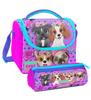 Coral High Pembe Köpek Desenli Kız Çocuk Isı Yalıtımlı Beslenme Çantası ve Kalemlik Seti