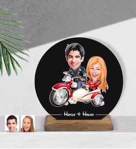 BK Gift Kişiye Özel Sevgililer Karikatürlü Yuvarlak Ahşap Biblo-12