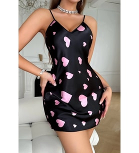 Pembe Kalp Desenli Saten