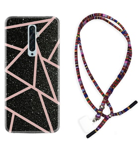 Oppo Reno 2Z 4 Lite 4 Pro 5 6 7 A31 Kılıf Boyun Asklı Rasta Silikon Pembe Şeritli Mermer 1312