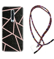 Oppo Reno 2Z 4 Lite 4 Pro 5 6 7 A31 Kılıf Boyun Asklı Rasta Silikon Pembe Şeritli Mermer 1312