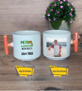 Petrol ve Doğalgaz Mühendisi Kupa Bardak Fotoğraflı T Turuncu Kulplu Mühendisler Günü Hediyesi