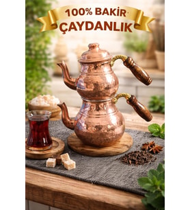El Dövme Bakır Çaydanlık Takımı 0,5 L 1 L Ahşap Saplı