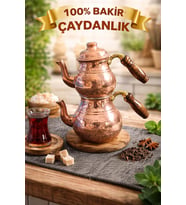 El Dövme Bakır Çaydanlık Takımı 0,5 L 1 L Ahşap Saplı