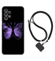 Samsung Galaxy M14 Kılıf Resimli Boyun Askılı İpli Desenli Silikon Series Black Butterfly 1879