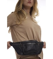 Hakiki Deri Unisex Siyah Çok Cepli Freebag Bel Çantası