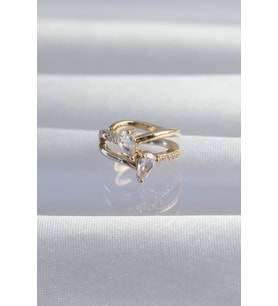 Pirinç Gold Renk Zirkon Taşlı Damla Earcuff Küpe TJ-BKP9335