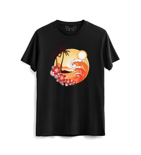 Palmiye Resim Baskılı Siyah Tshirt 