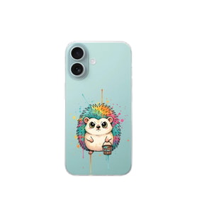 iPhone 16 ile Uyumlu Splash Kirpi Tasarımlı Şeffaf Silikon Kılıf