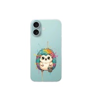 iPhone 16 ile Uyumlu Splash Kirpi Tasarımlı Şeffaf Silikon Kılıf