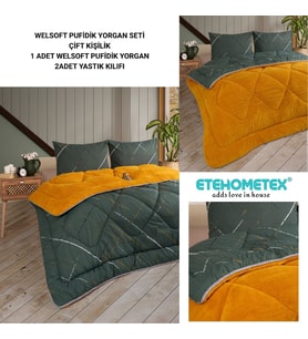 ETE HOMETEX ÇİFT KİŞİLİK LÜX WELSOFT YORGAN SETİ 195X215CM YANSIMA HARDAL 8696474231870