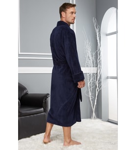 Nakışlı Bambo Cotton Erkek Bornozu (Lacivert)
