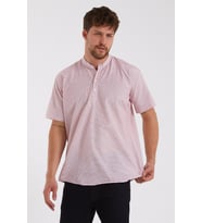 Erkek Kırmızı Hakim Yaka Yarım Patlı Ekoseli Kısa Kollu Slim Fit Gömlek 21Y-4300602-1