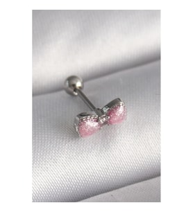 316L Çelik Gümüş Renk Pembe Kurdele Zirkon Taş Detay Tragus Piercing - TJ-PR1295 TG-V 7585
