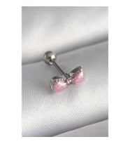 316L Çelik Gümüş Renk Pembe Kurdele Zirkon Taş Detay Tragus Piercing - TJ-PR1295 TG-V 7585