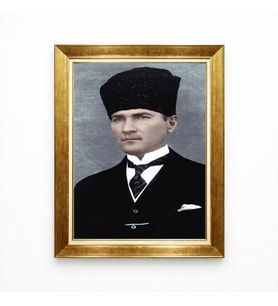 Tablore Atatürk Kalpaklı Portre Tablo Klasik Siyah Ceketli Atatürk Resmi Çerçeveli