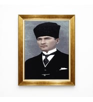 Tablore Atatürk Kalpaklı Portre Tablo Klasik Siyah Ceketli Atatürk Resmi Çerçeveli