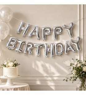 Happy Birthday Gümüş Folyo Balon Yazı Seti 13 Parça İpli Doğum Günü Parti Süsü Dekoru