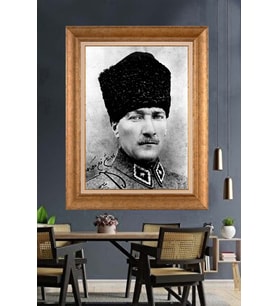 Altın Varaklı Çerçeveli Paspartulu Atatürk Tablo nh113 (Gold)