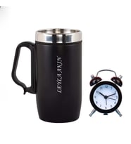 Kişiye Özel Çelik Termos 240 ML Kulplu Bardak & Mini Siyah Çalar Saat
