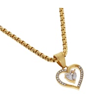 Kadın Taşlı Kalp Model Çelik Kolye (Gold)