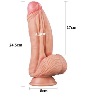 Çift Katmanlı Platinyum Silikon Monster Dildo 25 cm Ten