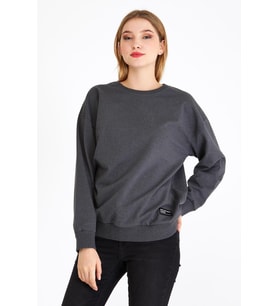 Metalic Kadın Antrasit Renk Basic Bisiklet Yaka Sweatshirt
