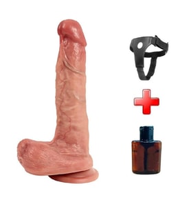LilituShop Belden Bağlamalı Yeni Nesil Çift Katmanlı 21,5 cm Realistik Dildo Penis