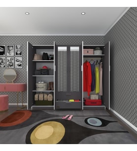 Kenzlife gardırop 6 kapılı çekmeceli begonvil210 gri aynalı kapaklı gardolap dolap (Karışık)
