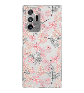 Samsung Galaxy Note 20 Ultra Kamera Korumalı Kapak Floral Kırmızı Tasarımlı  Şeffaf Kılıf