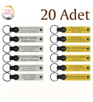 Beyaz & Sarı, Düğün Misafirlerine Anlamlı Hatıra, 20’li Set, Kişiye Özel Yazılı Deri Anahtarlık