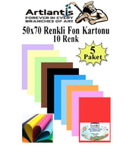 Fon Kartonu 10 Lu 50x70 Cm 5 Paket Arlantis 10 Renk Fon Kartonu 50*70 Okul Sınıf Kreş Anasınıfı (Çok Renkli)