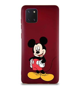 Samsung Galaxy A81 Soft Premier Kapak Mickey Mouse-E Tasarımlı Silikon Kılıf - Mürdüm (Şeffaf)