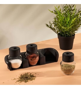 Porsima L-00372 Plastik Standlı Baharatlık Takımı 3'lü Tuz Baharatlık Seti