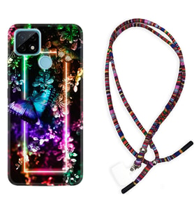 Realme C11 C21 C21Y C25Y C11 2021 Kılıf Boyun Asklı Rasta Silikon Butterfly Neon 1684