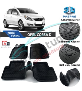 Opel Corsa D Havuzlu 3D Paspas Niken Siyah 2006-2014