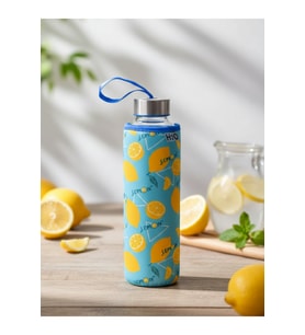 H2O Limon Desenli Kılıflı Cam Matara 500 ML