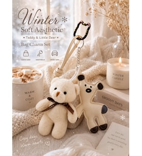 2 Li Set Peluş Ayıcık & Mini Geyik Çanta Charmı – Çanta Aksesuarı - Kedili Kanca