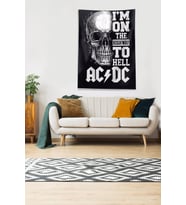 Siyah AC DC Highway to Hell Leke Tutmaz Kadife Kumaş Duvar Örtüsü Duvar Halısı Tapestry (Siyah-Gri)