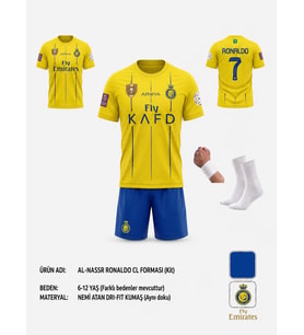 Cristiano Ronaldo Al-Nassr Futbol Çocuk Forması 4 lü set Çorap Bileklik Hediyeli