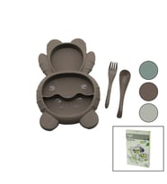 Ayıcık Model=3 Bölmeli Bebek Beslenme Seti 3Pcs=Mama Kabı-Kaşık-Çatal 500Ml Renkli Plst