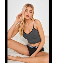 Fantezia Night Kadın Anstrasit Gri İp Askılı Crop Top Bluz