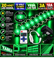20 Adet 12V 1,5W Tek Lensli 3030 Yeşil Led Modül 3A Priz Adaptör 12A Tek Renk RF Dimmer Set