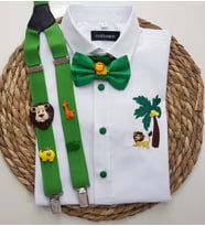 cool partyshop yeşil saferi konseptli erkek çocuk askı papyon gömlek