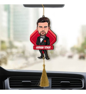 Damat Kostümlü Erkek Karikatürlü Ahşap Dikiz Ayna Araba Süsü