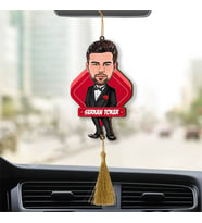 Damat Kostümlü Erkek Karikatürlü Ahşap Dikiz Ayna Araba Süsü