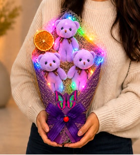 Büyük Boy Renkli LED Işıklı Mor Peluş Ayıcık Buketi Sevgiliye Kadına Arkadaşa Hediye