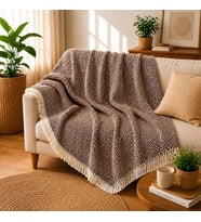 Pamuklu Lilyana Koltuk Örtüsü 170x210 cm, Çift Taraflı Dekoratif Şal, Tekli, Üçlü, Kanepe, Çekyat ve Berjer İçin Koruyucu, Kaymaz, Nefes Alan, Yıkanabilir, Modern Çizgili Tasarım (KAHVERENGİ)